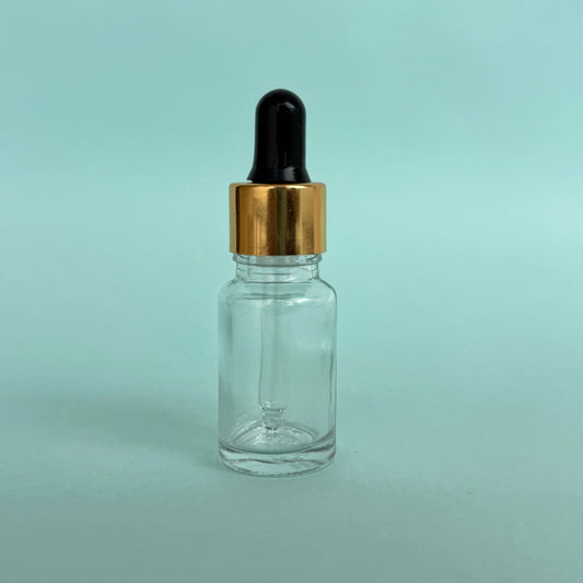 Glass Serum Bottle - Clear - Gold Dropper - 15mL