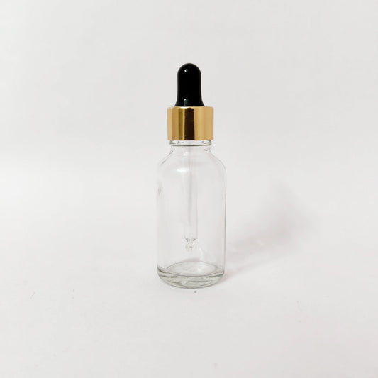 Glass Serum Bottle - Clear - Gold Dropper - 30mL