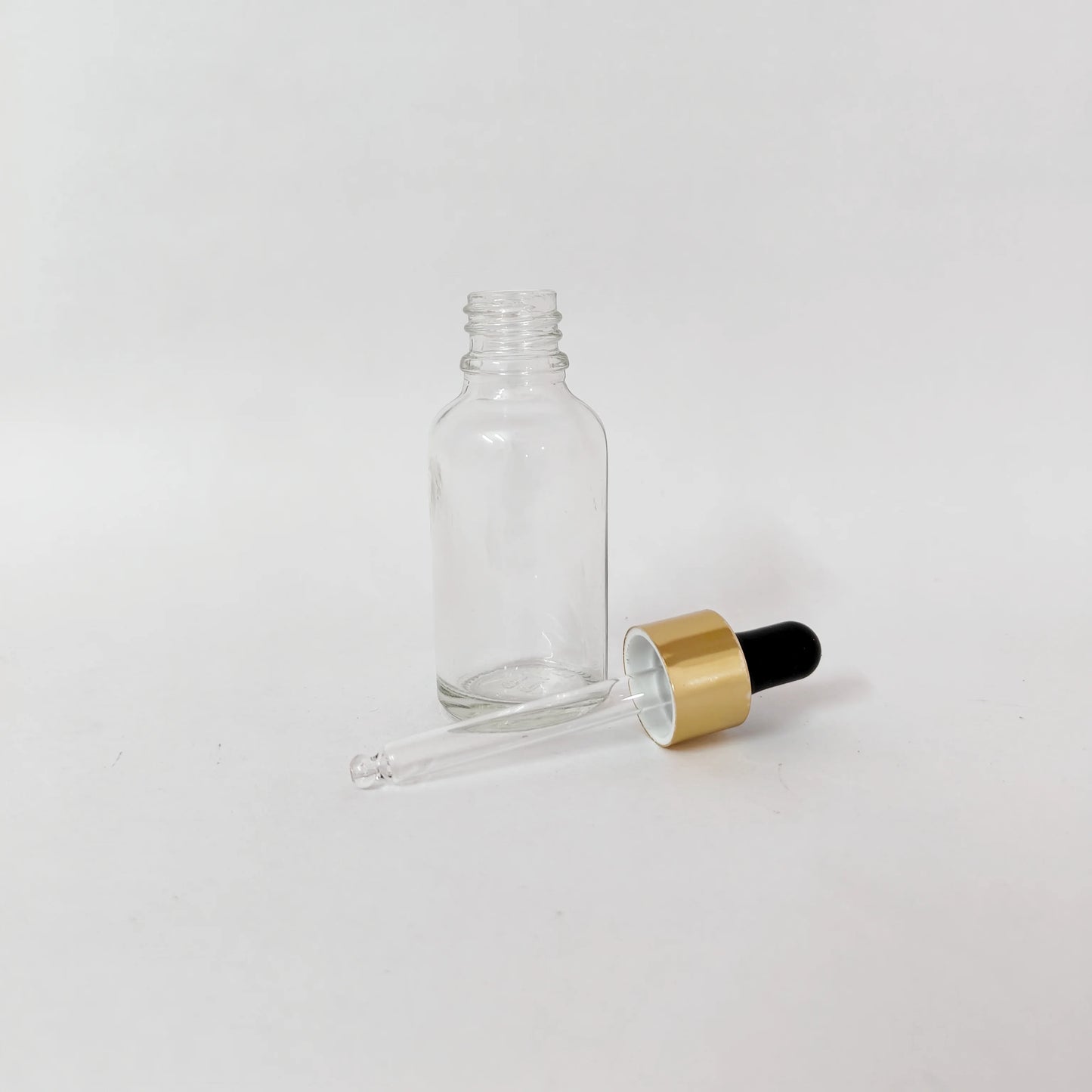 Glass Serum Bottle - Clear - Gold Dropper - 30mL