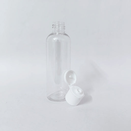 PET Round Bottle - Clear - 20mm White Flip Cap - 100mL