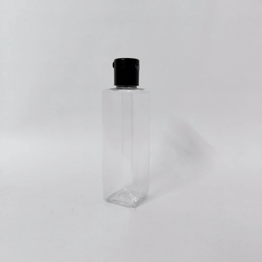PET Square Bottle - Clear - 20mm Black Flip Cap - 100mL