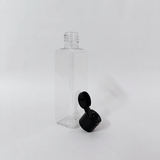 PET Square Bottle - Clear - 20mm Black Flip Cap - 100mL