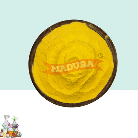 A wooden bowl with Spray Dried Pumpkin Powder with blue and white background