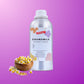Bottle of chamomile extract liquid with dried chamomile flowers on a purple background
