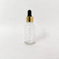 Glass Serum Bottle - Clear - Gold Dropper - 30mL