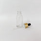 Glass Serum Bottle - Clear - Gold Dropper - 30mL