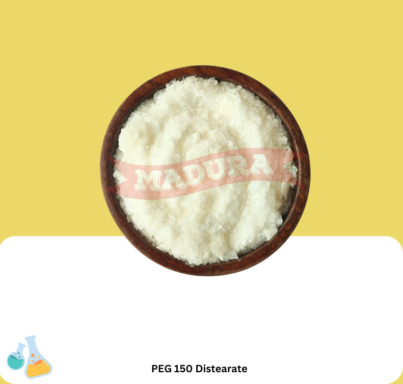 PEG 150 Distearate in a wooden bowl with yellow background