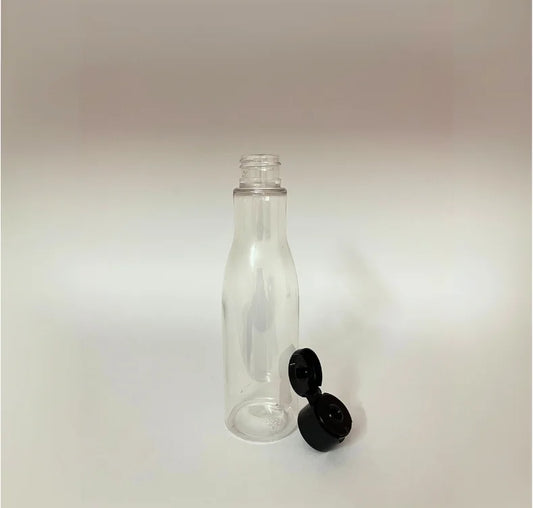 PET Asta Bottle - Clear - Black Flip Cap -200mL