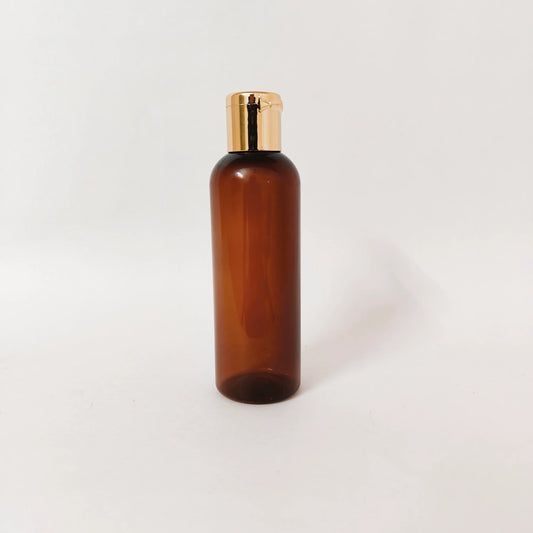 PET Round Bottle - Amber - Gold Flip Cap - 100mL