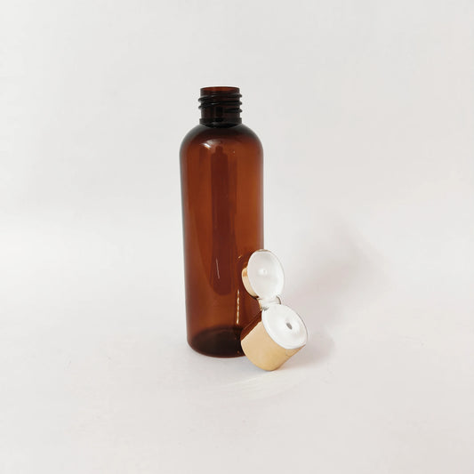 PET Round Bottle - Amber - Gold Flip Cap - 100mL