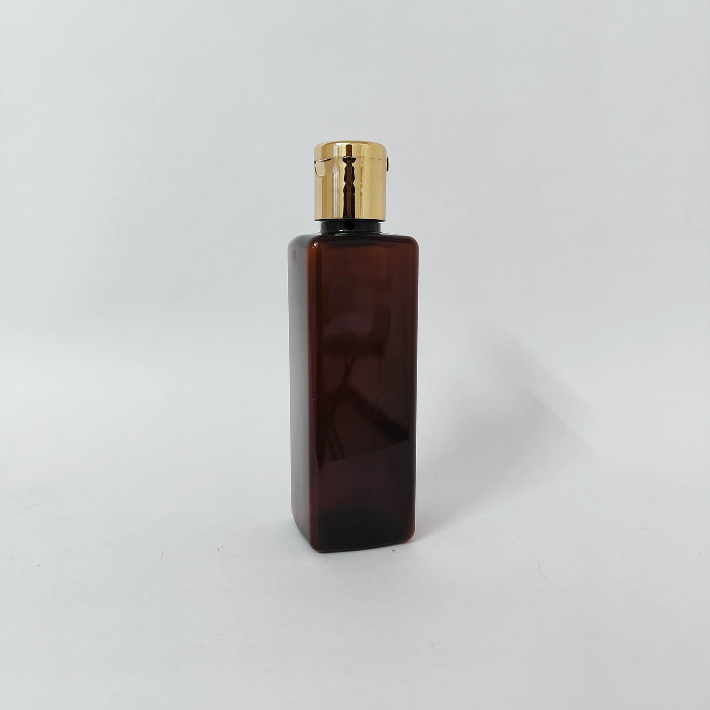 PET Square Bottle - Amber - 20mm Gold Flip Cap - 100mL