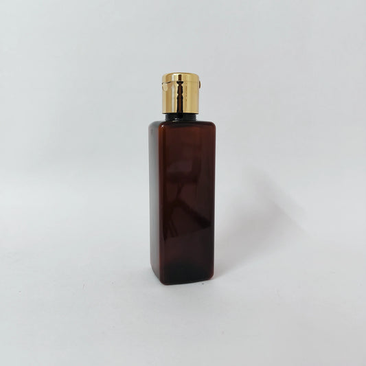 PET Square Bottle - Amber - Gold Flip Cap - 100mL