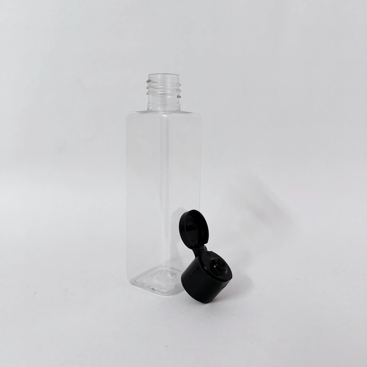 PET Square Bottle - Clear - 20mm Black Flip Cap - 100mL